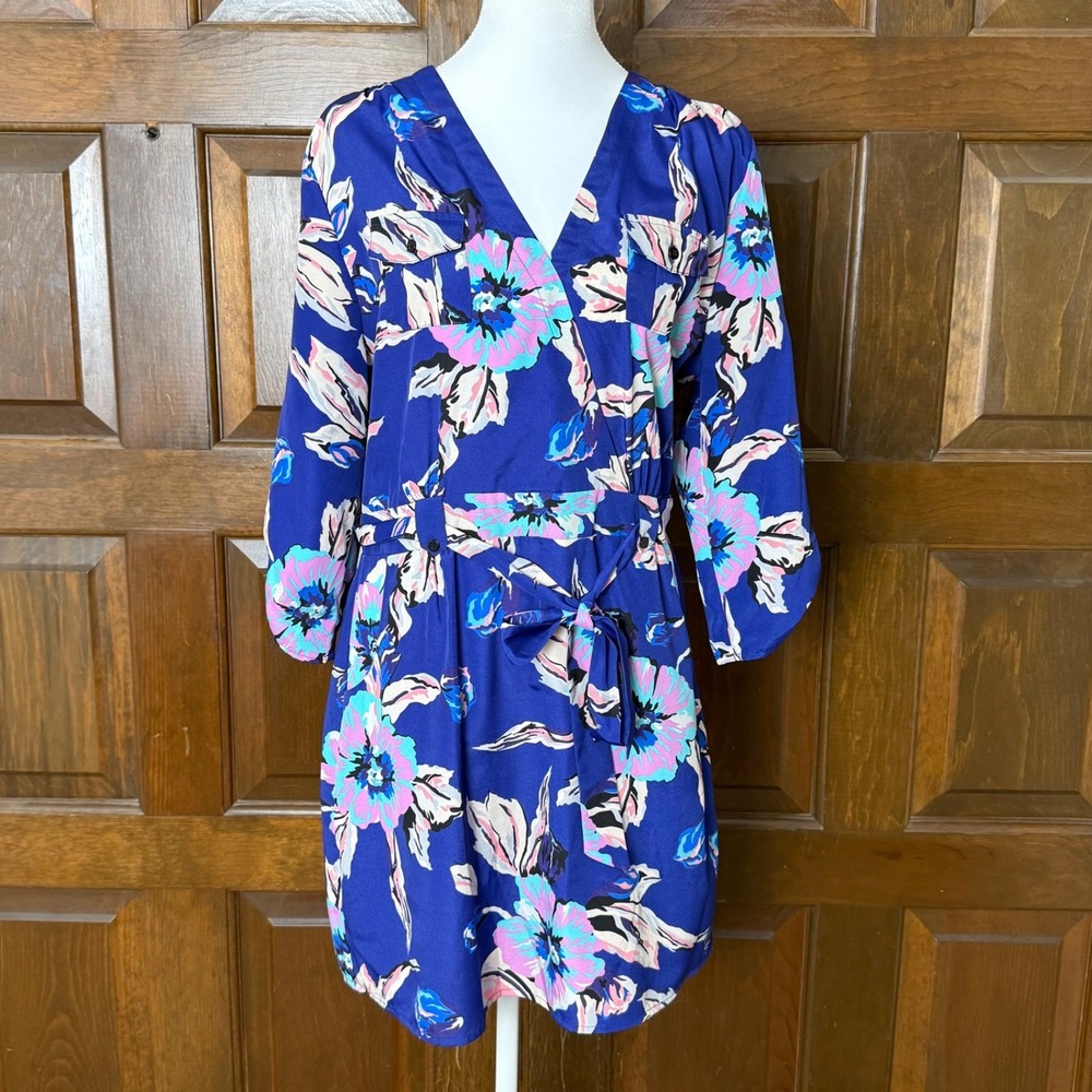 Yumi Kim x Anthropologie Belted Floral Mini Dress Size Medium Tab Sleeves Bright